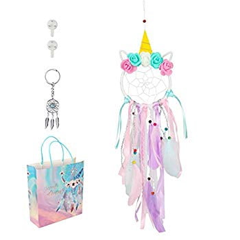 Unicorn Dream Catchers for Kids Room Large Dream Catcher Gifts for Girls Wall Hanging Decorations Pink Tassels Floral Dream Catcher for Nursery 